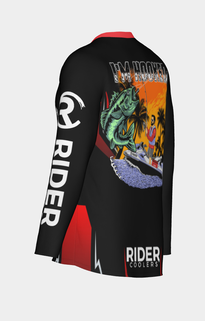 #2 I'm hooked Long Sleeve Shirt Design 100% Polyester Dry fit Sublimation Printed Black/Red strips