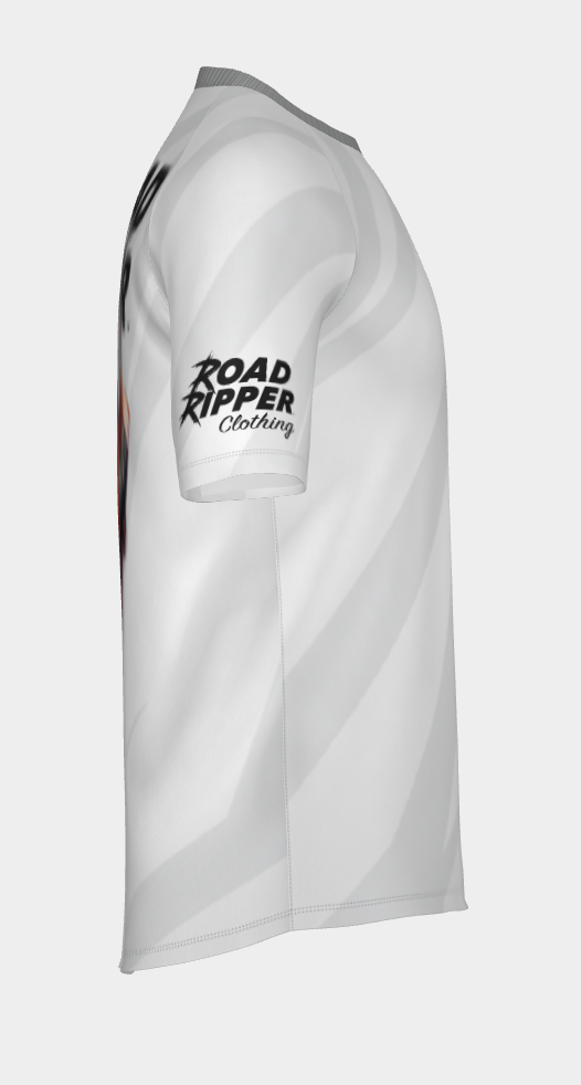 #8 GP Ripper Road Racer Look Back Short Sleeve Shirt Design 100% Polyester Dry fit Sublimation Printed Gray Strips