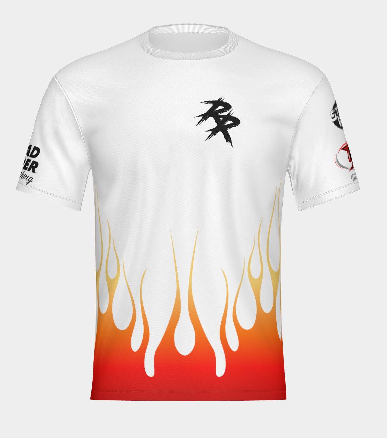 #17 Tire on fire Road Ripper Short Sleeve Shirt Design 100% Polyester Dry fit Sublimation Printed white with flames