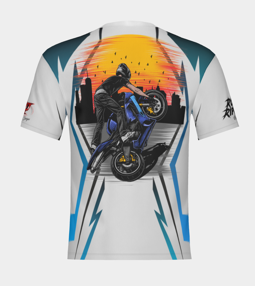 #16 Ryan Colbert Road Ripper Short Sleeve Shirt Design 100% Polyester Dry fit Sublimation Printed white with city background