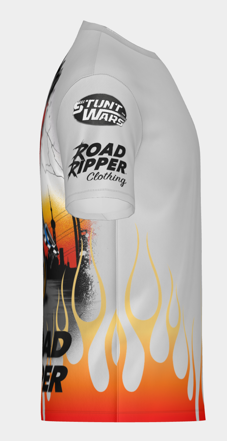 #26 High Chair flame Road Ripper Short Sleeve Shirt Design 100% Polyester Dry fit Sublimation Printed light silver