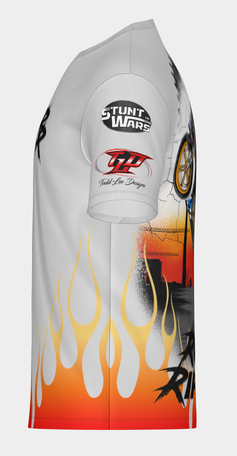 #26 High Chair flame Road Ripper Short Sleeve Shirt Design 100% Polyester Dry fit Sublimation Printed light silver