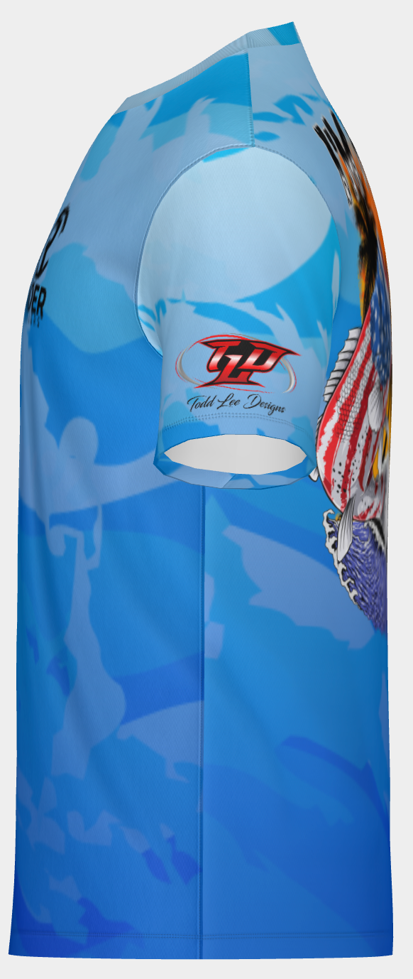 #27 Rider Coolers, American Flag Bass Short Sleeve Shirt Design 100% Polyester Dry fit Sublimation Printed