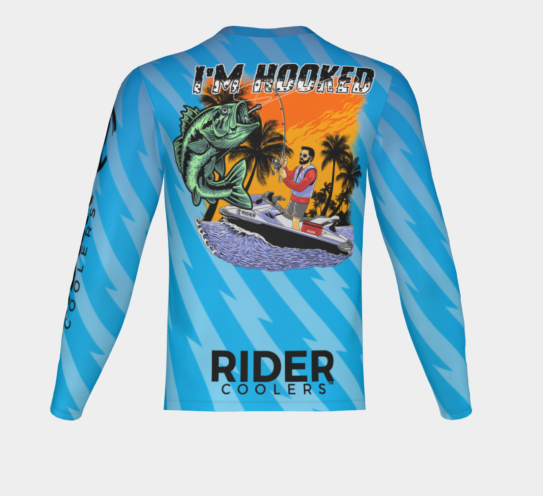#23 I'm hooked Blue Long Sleeve Shirt Design 100% Polyester Dry fit Sublimation Printed Blue strips