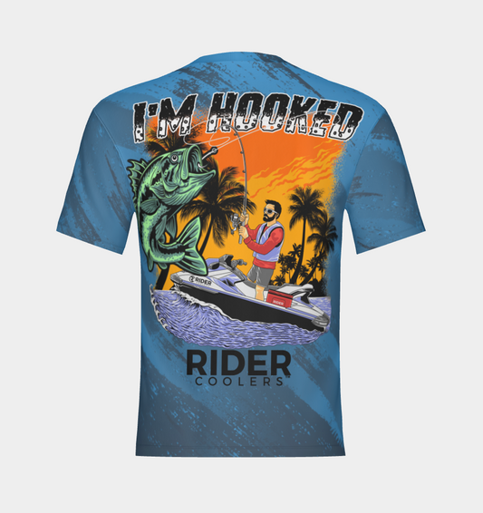 #3 I'm hooked Short Sleeve Shirt Design 100% Polyester Dry fit Sublimation Printed Blue strips