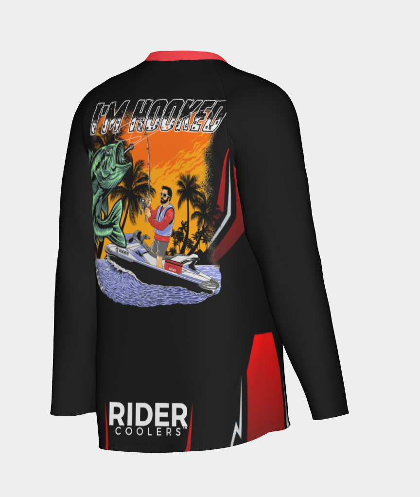#2 I'm hooked Long Sleeve Shirt Design 100% Polyester Dry fit Sublimation Printed Black/Red strips