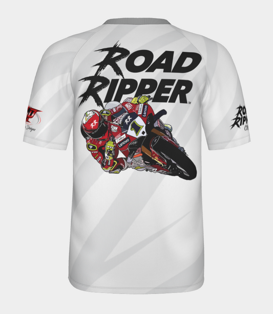 #9 Moto GP Ripper Road Racer Short Sleeve Shirt Design 100% Polyester Dry fit Sublimation Printed Gray Strips