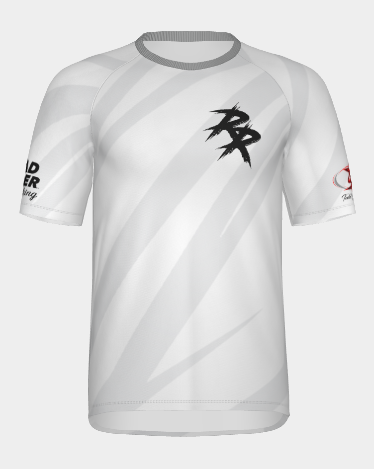 #10 Sking Behind Bike Road Ripper Short Sleeve Shirt Design 100% Polyester Dry fit Sublimation Printed Silver