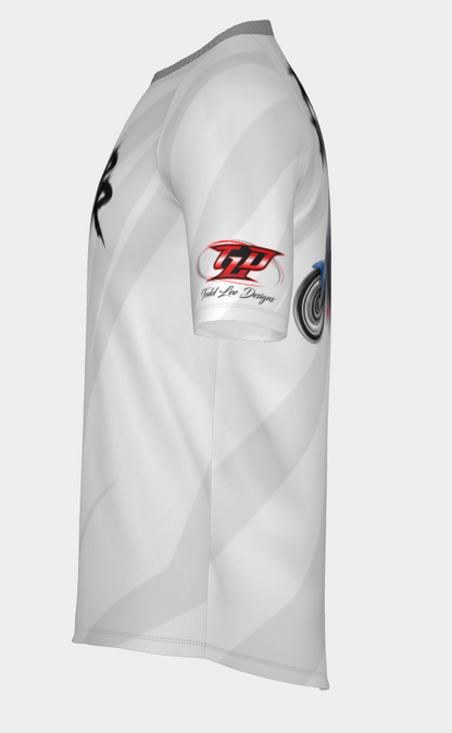 #10 Sking Behind Bike Road Ripper Short Sleeve Shirt Design 100% Polyester Dry fit Sublimation Printed Silver