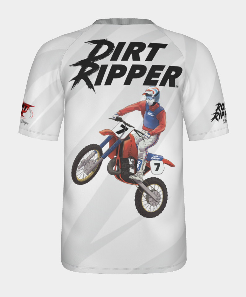 #7 Dirt Ripper Short Sleeve Shirt Design 100% Polyester Dry fit Sublimation Printed Gray Strips