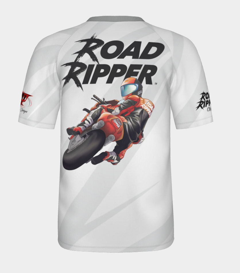 #8 GP Ripper Road Racer Look Back Short Sleeve Shirt Design 100% Polyester Dry fit Sublimation Printed Gray Strips