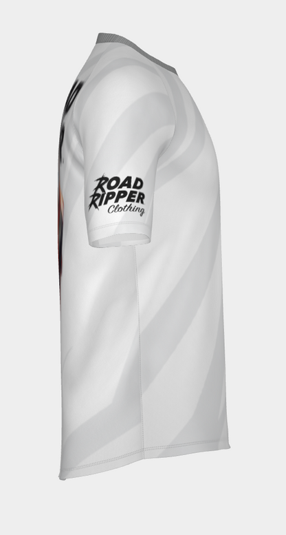 #8 GP Ripper Road Racer Look Back Short Sleeve Shirt Design 100% Polyester Dry fit Sublimation Printed Gray Strips