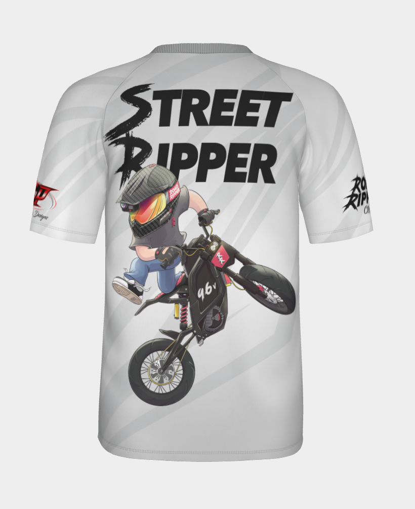 #13 Street Ripper Short Sleeve Surron wheelie Dry fit Shirt 100% Polyester Sublimation Printed silver strips
