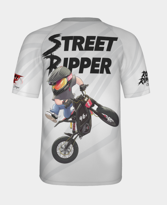 #13 Street Ripper Short Sleeve Surron wheelie Dry fit Shirt 100% Polyester Sublimation Printed silver strips