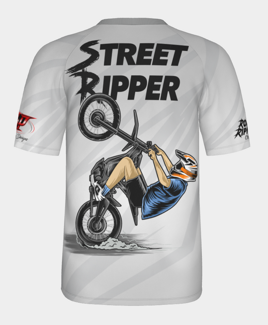 #15 Street Ripper Short Sleeve Mason Surron 12 o'clock wheelie Dry fit Shirt 100% Polyester Sublimation Printed silver strips