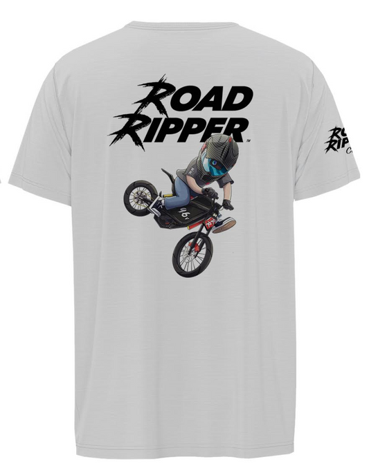 #20 Road Ripper Short Sleeve Surron wheelie Dry fit Shirt 100% Polyester Sublimation Printed silver strips