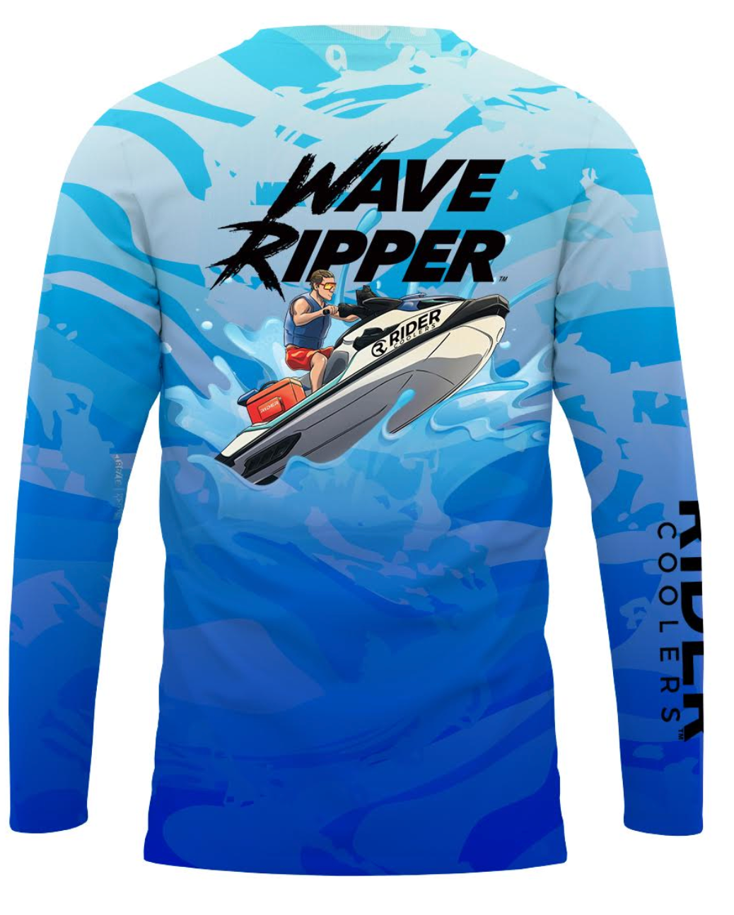 #29 Wave Ripper Long Sleeve Shirt Design 100% Polyester Dry fit Sublimation Printed Blue Grunge