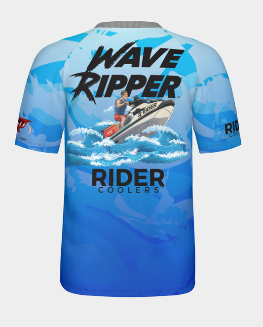 #30 Rider Coolers, Wave Ripper Short Sleeve Blue Shirt Design 100% Polyester Dry fit Sublimation Printed