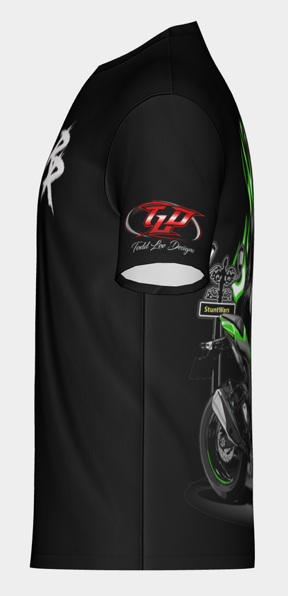 #18 Green Motorcycle Road Ripper Short Sleeve Shirt Design 100% Polyester Dry fit Sublimation Printed Black