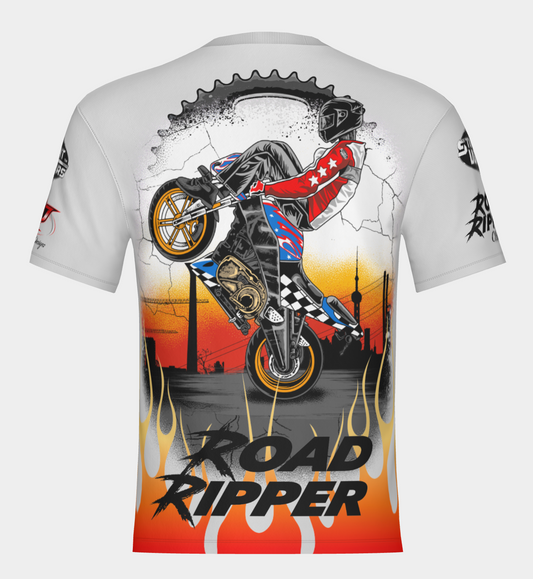 #26 High Chair flame Road Ripper Short Sleeve Shirt Design 100% Polyester Dry fit Sublimation Printed light silver
