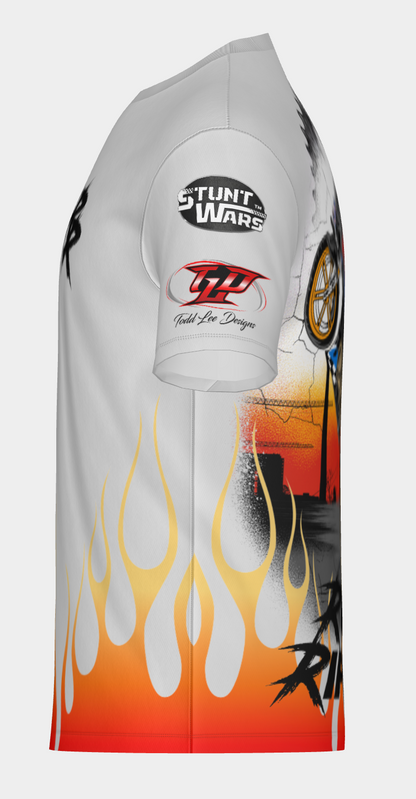 #26 High Chair flame Road Ripper Short Sleeve Shirt Design 100% Polyester Dry fit Sublimation Printed light silver