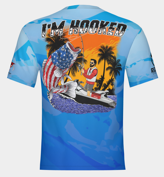#27 Rider Coolers, American Flag Bass Short Sleeve Shirt Design 100% Polyester Dry fit Sublimation Printed