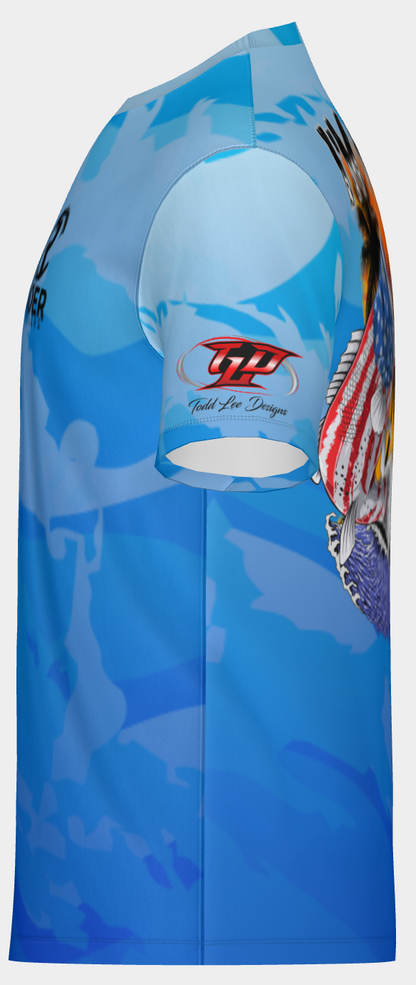 #27 Rider Coolers, American Flag Bass Short Sleeve Shirt Design 100% Polyester Dry fit Sublimation Printed