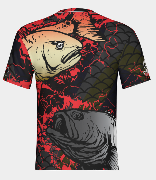 #28 Rider Coolers, 2 fish black Short Sleeve Shirt Design 100% Polyester Dry fit Sublimation Printed
