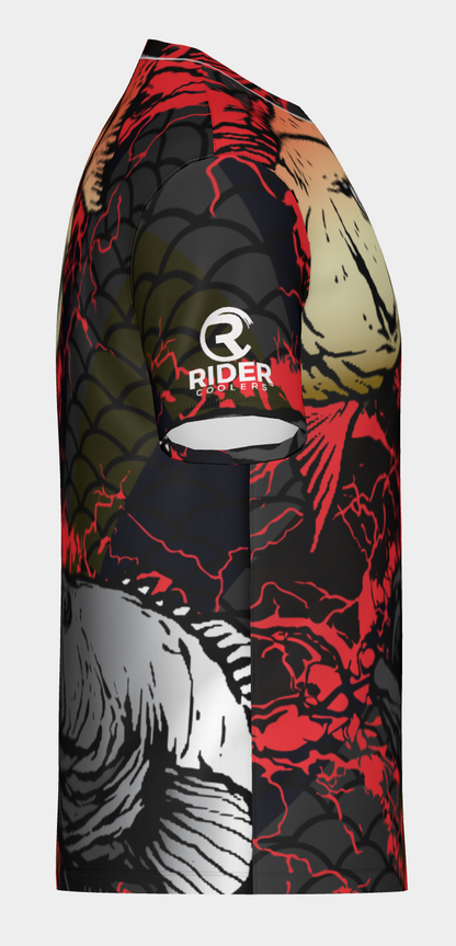 #28 Rider Coolers, 2 fish black Short Sleeve Shirt Design 100% Polyester Dry fit Sublimation Printed