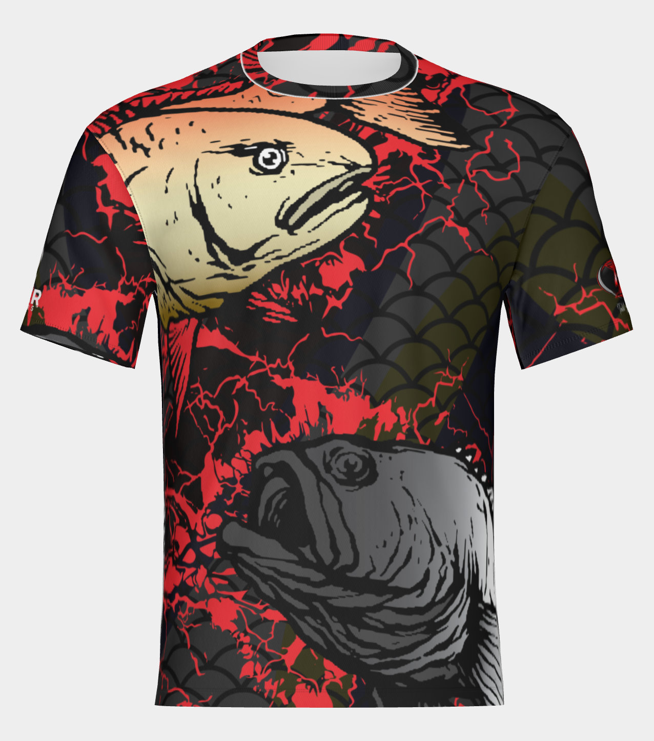#28 Rider Coolers, 2 fish black Short Sleeve Shirt Design 100% Polyester Dry fit Sublimation Printed
