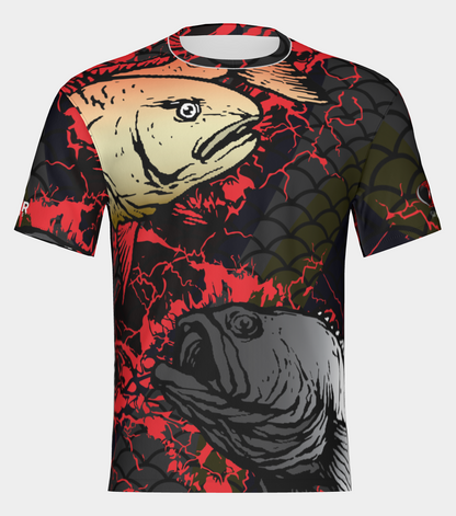 #28 Rider Coolers, 2 fish black Short Sleeve Shirt Design 100% Polyester Dry fit Sublimation Printed