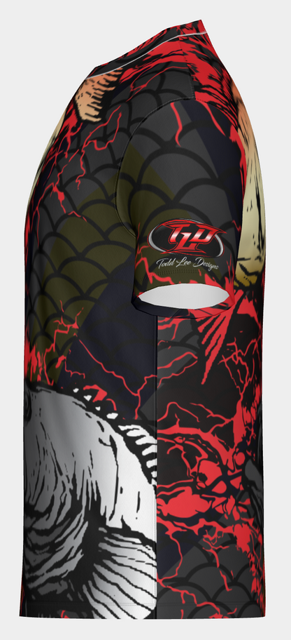 #28 Rider Coolers, 2 fish black Short Sleeve Shirt Design 100% Polyester Dry fit Sublimation Printed